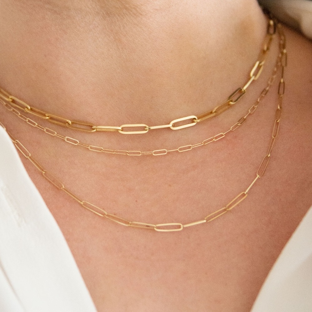 14k Gold Filled Tiny Paperclip Dainty Chain Necklace - Picture 7 of 11